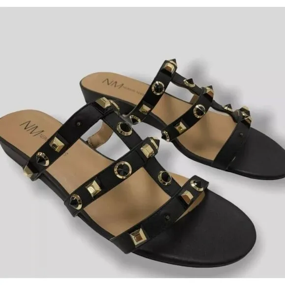 Neiman Marcus Black Buzzy Studded Gladiator  Slide Sandal size 5.5 M