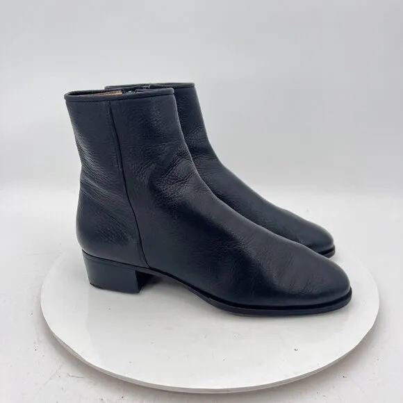 Neiman Marcus Gravati Women Size 7M Black Leather Side Zip Low Heel Ankle Boot