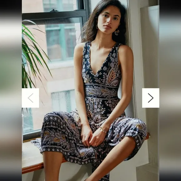New Anthropologie Maeve Small Dress Sleeveless Maxi Dress With Cut Out Floral