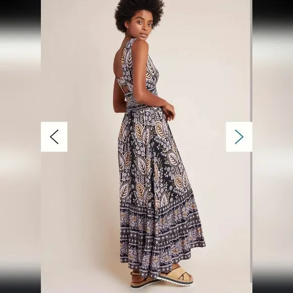 New Anthropologie Maeve Small Dress Sleeveless Maxi Dress With Cut Out Floral