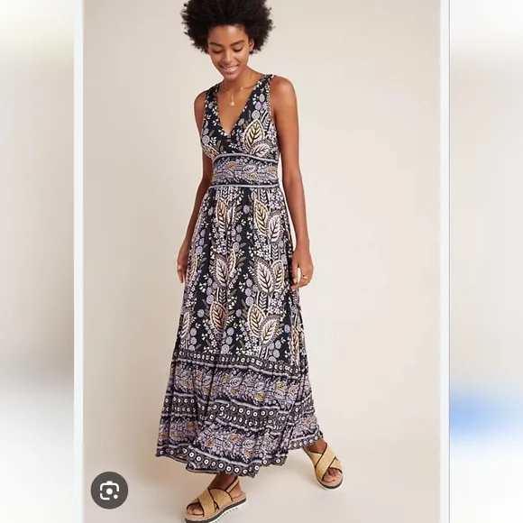 New Anthropologie Maeve Small Dress Sleeveless Maxi Dress With Cut Out Floral