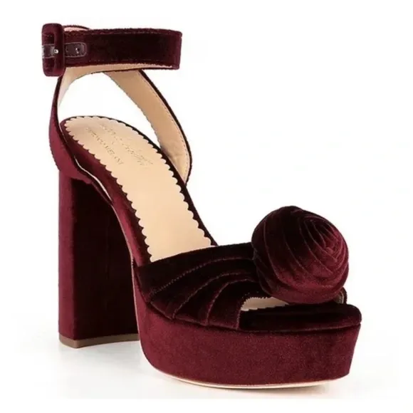 NEW Antonio Melani x Nicola Bathie Emilia Velvet Rose Platform Dress Sandals
