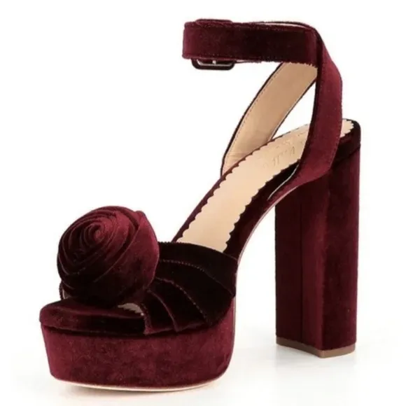NEW Antonio Melani x Nicola Bathie Emilia Velvet Rose Platform Dress Sandals