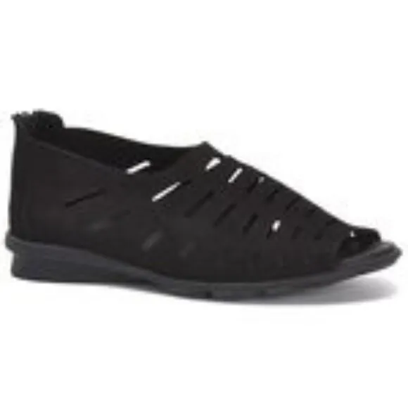 NEW ARCHE Christos Women's Black Leather Flats Zip Back Size 9.5