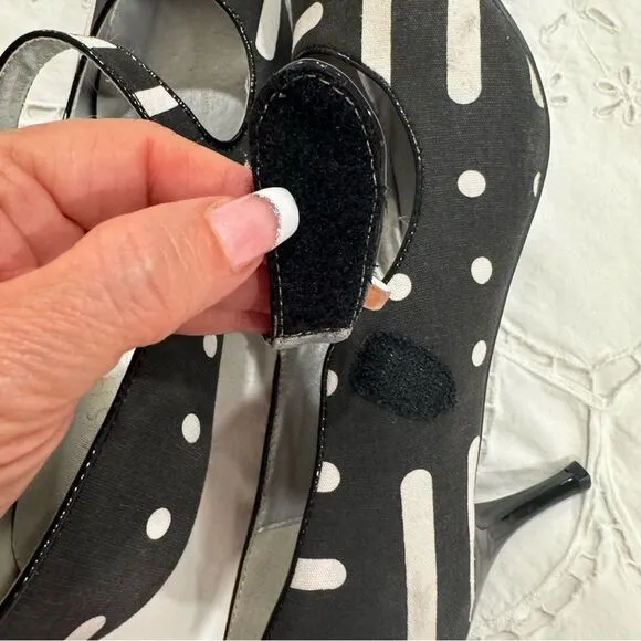 NEW ASHRO Black White Linen Retro Funky Look Mary Jane Heel Shoes Size 12