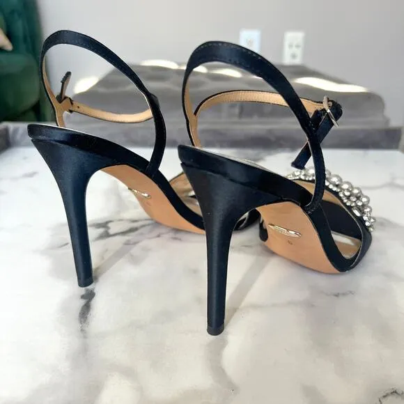 NEW Badgley Mischka Odelia Black Embellished Evening Sandal Heel Size 8