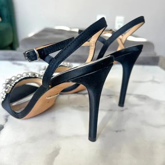 NEW Badgley Mischka Odelia Black Embellished Evening Sandal Heel Size 8