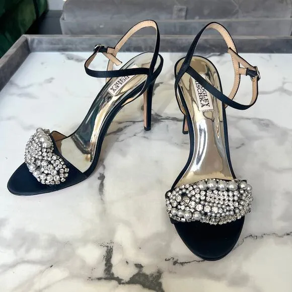 NEW Badgley Mischka Odelia Black Embellished Evening Sandal Heel Size 8