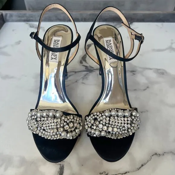 NEW Badgley Mischka Odelia Black Embellished Evening Sandal Heel Size 8