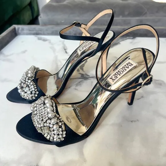 NEW Badgley Mischka Odelia Black Embellished Evening Sandal Heel Size 8