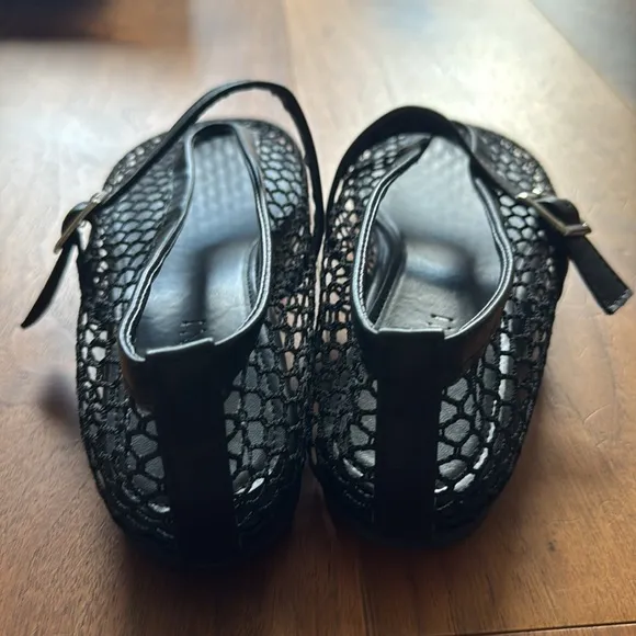 NEW / Black Fishnet Leather Ballerina Flats / Ballet Flats Shoes / 7.5