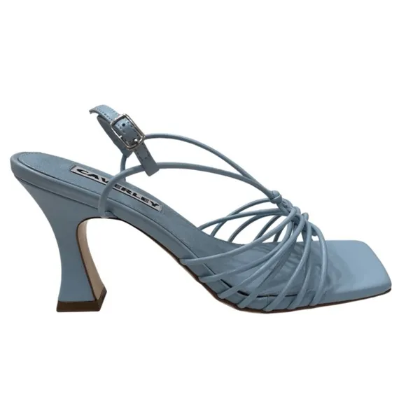 New Caverley x Anthropologie Norman Heel Cow Satin 7 Black White Leather Strappy