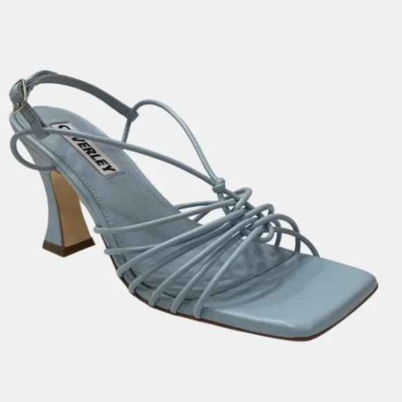 New Caverley x Anthropologie Norman Heel Cow Satin 7 Black White Leather Strappy