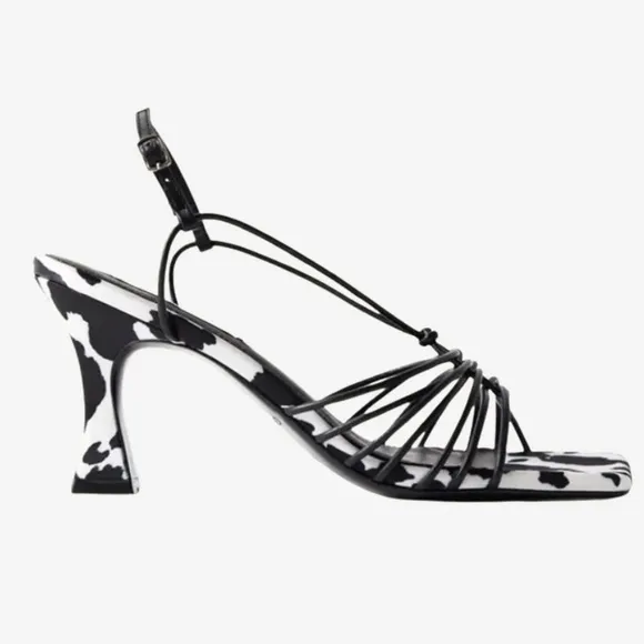 New Caverley x Anthropologie Norman Heel Cow Satin 7 Black White Leather Strappy