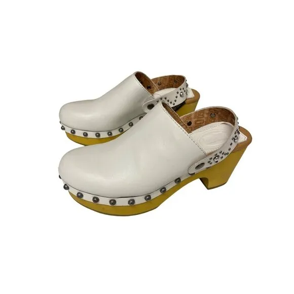 NEW! Dingo Deadwood Clog Mules White Leather Studded Shoes Women's Size 8