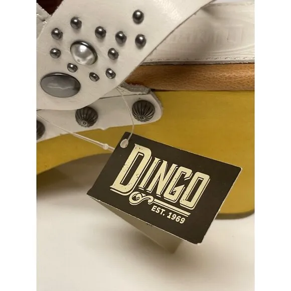 NEW! Dingo Deadwood Clog Mules White Leather Studded Shoes Women's Size 8