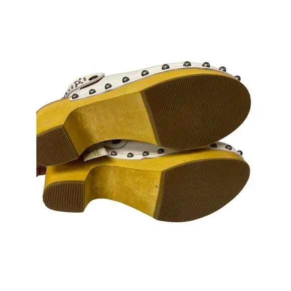 NEW! Dingo Deadwood Clog Mules White Leather Studded Shoes Women's Size 8