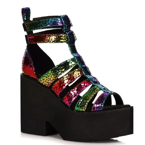 New Ellie Open Toe Strappy Shoes Women's 456-MAEVE-MULT-6 Platform, Multicolor