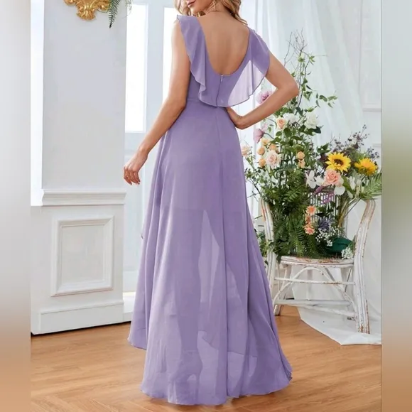 NEW Flowy Chiffon Wrap High Low Maxi Dress Purple Lavender