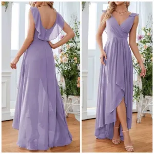 NEW Flowy Chiffon Wrap High Low Maxi Dress Purple Lavender