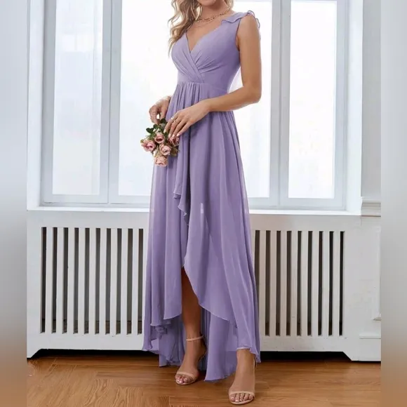 NEW Flowy Chiffon Wrap High Low Maxi Dress Purple Lavender