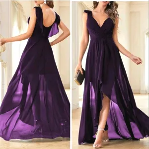 NEW Flowy Chiffon Wrap High Low Maxi Dress Purple
