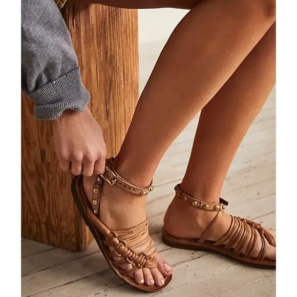 NEW Free People A.S.98 Marin Black Leather Strappy Gladiator Sandals 37