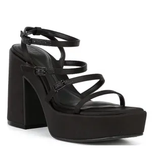 NEW GB Gianni Bini Drama-Queen Y2K Satin Strappy Platform Dress Sandals in Black