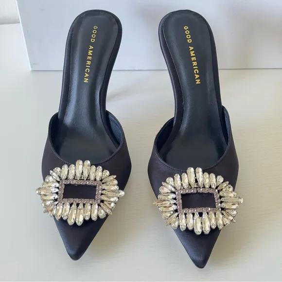NEW! Good American Black Embellished Women's Shoes, Size 7