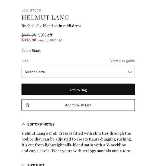 New. Helmut Lang black midi dress. Size 2. Retail $637