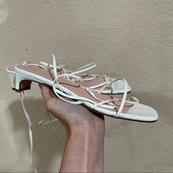 NEW J. Crew Italy ivory white strappy small kitten heel leather sandals