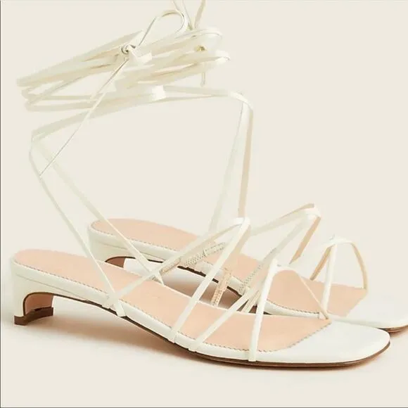 NEW J. Crew Italy ivory white strappy small kitten heel leather sandals