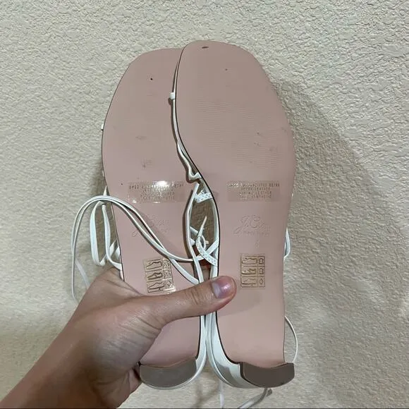 NEW J. Crew Italy ivory white strappy small kitten heel leather sandals
