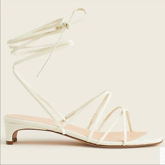 NEW J. Crew Italy ivory white strappy small kitten heel leather sandals