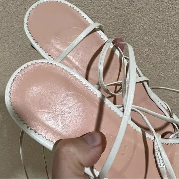 NEW J. Crew Italy ivory white strappy small kitten heel leather sandals