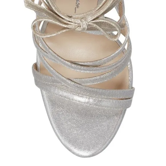 NEW Jessica Simpson Jexilla Champagne Metallic Heel Lace Up Ankle Strap Sandals