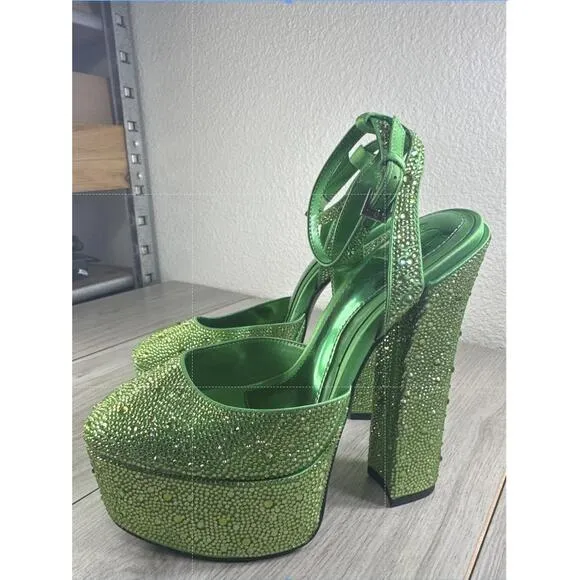 NEW JLO Jennifer Lopez Revolve Block Heel Platform Gabels Party Glam Sparkly 6