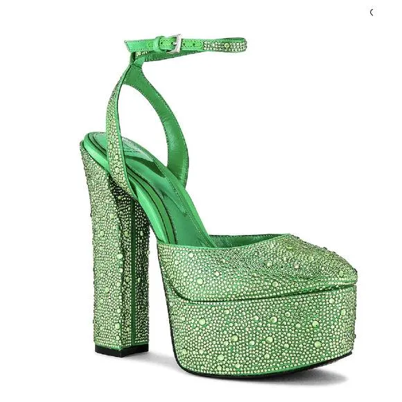 NEW JLO Jennifer Lopez Revolve Block Heel Platform Gabels Party Glam Sparkly 6