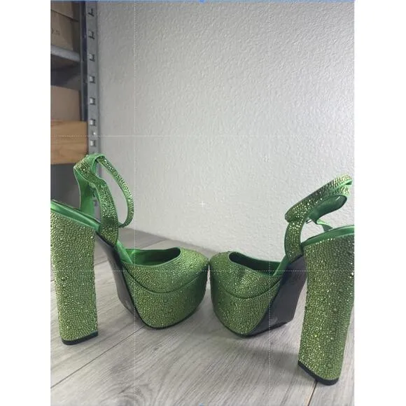 NEW JLO Jennifer Lopez Revolve Block Heel Platform Gabels Party Glam Sparkly 6