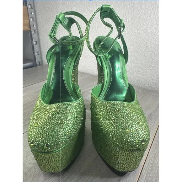 NEW JLO Jennifer Lopez Revolve Block Heel Platform Gabels Party Glam Sparkly 6