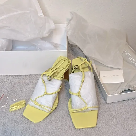 New Jonathan Simkhai Niki Strappy Square Toed Sandals in Chamomile size 37 6.5