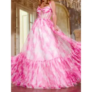 NEW JOVANI floral print corset prom dress in pink