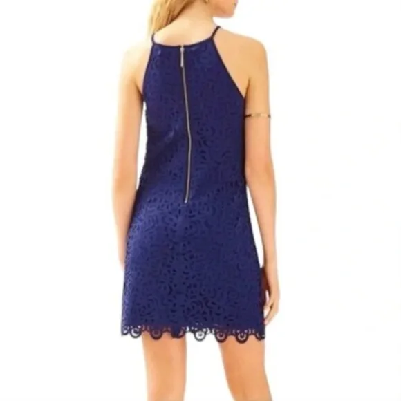 NEW Lilly Pulitzer Pearl Laser Cut Scuba Shift Dress Scuba True Navy Blue,Size S