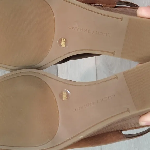 NEW Lucky Brand Womens Lordyn Open Toe Leather Wedge Ankle Shoes sz 10