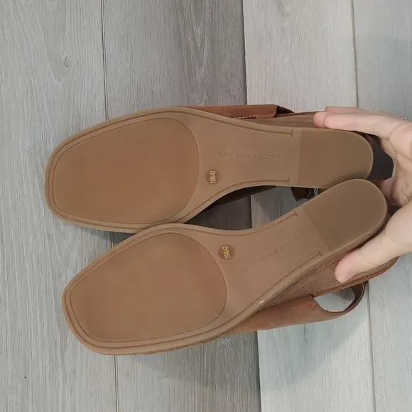 NEW Lucky Brand Womens Lordyn Open Toe Leather Wedge Ankle Shoes sz 10