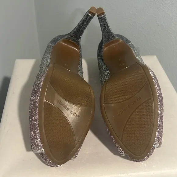 NEW MARC FISHER HARPYLY Bedazzled GLITTERY SPARKLING Silver Ombré HEELS