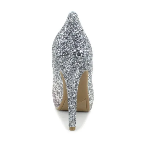 NEW MARC FISHER HARPYLY Bedazzled GLITTERY SPARKLING Silver Ombré HEELS