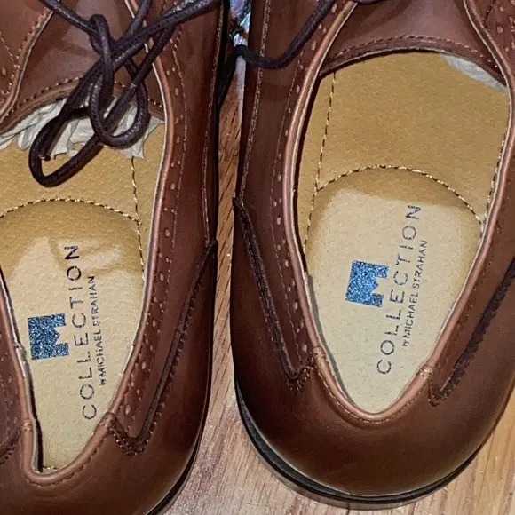 NEW! MICHAEL STRAHAN GENE MENS DRESS OXFORD SHOES - lace up BROWN LeathER 12 dlt
