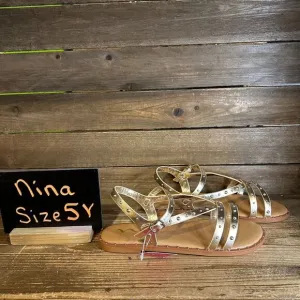 New NIB Big Kids Nina Larsa Gold Beaded‎ Leather Strappy Sandals Size 5 Y