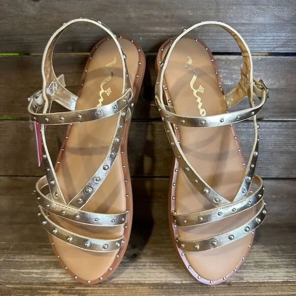 New NIB Big Kids Nina Larsa Gold Beaded‎ Leather Strappy Sandals Size 5 Y